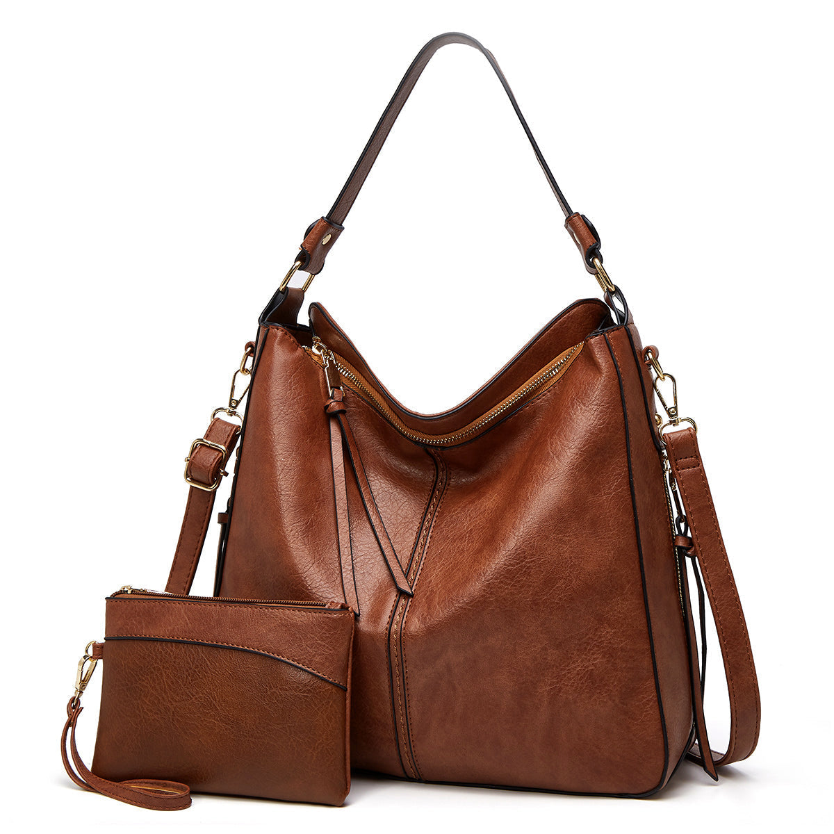 Classic Leather Shoulder Bag Sleek Gold Details