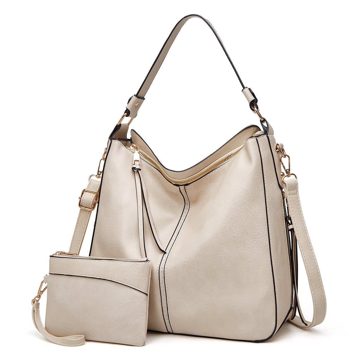 Classic Leather Shoulder Bag Sleek Gold Details