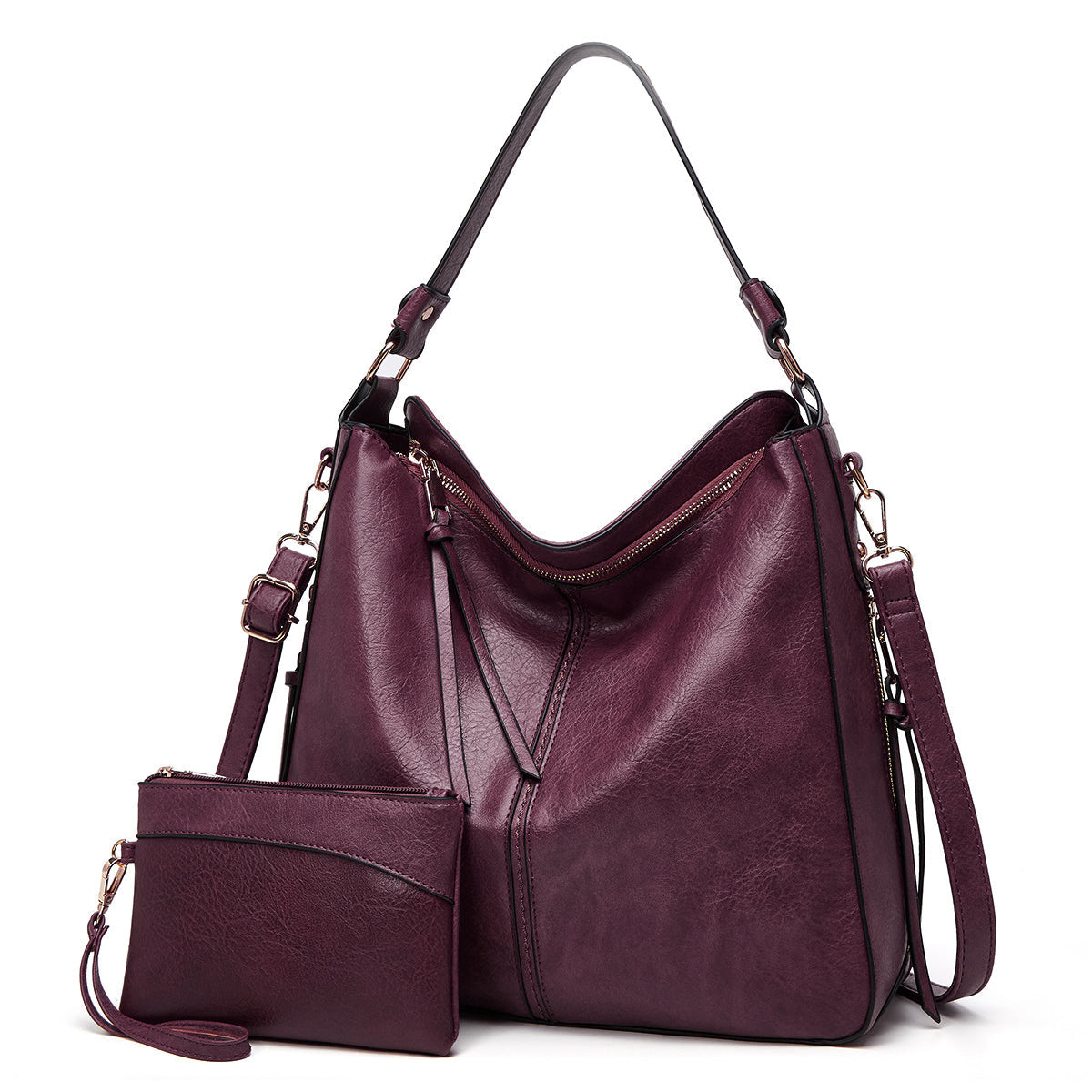 Classic Leather Shoulder Bag Sleek Gold Details