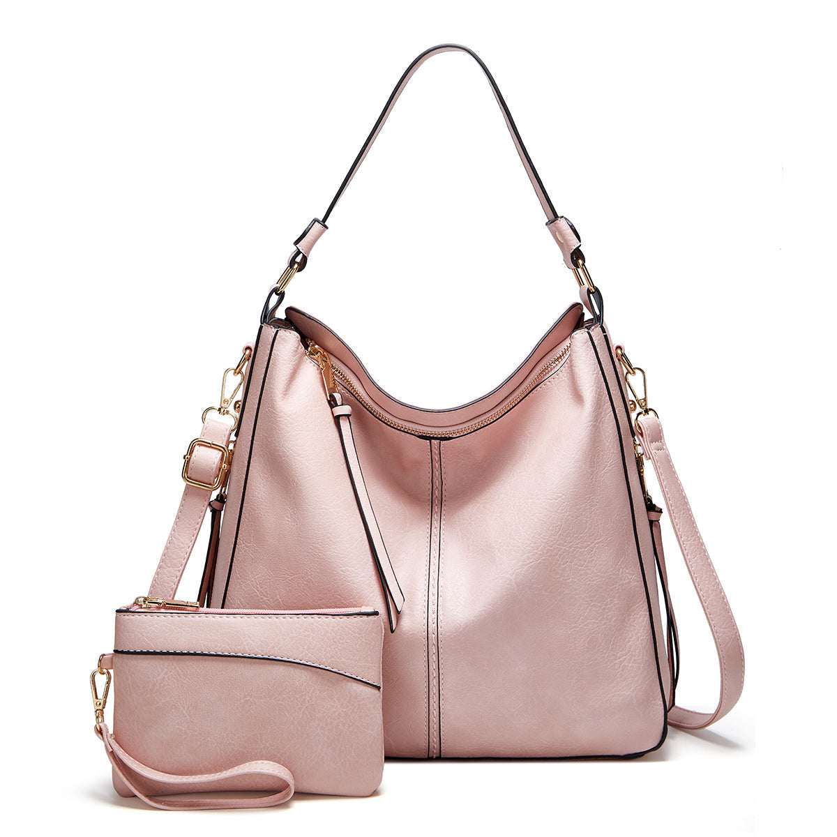 Classic Leather Shoulder Bag Sleek Gold Details