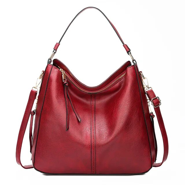 Classic Leather Shoulder Bag Sleek Gold Details