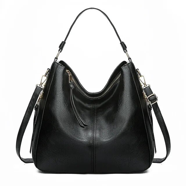 Classic Leather Shoulder Bag Sleek Gold Details