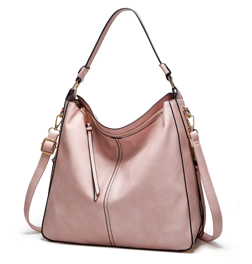 Classic Leather Shoulder Bag Sleek Gold Details